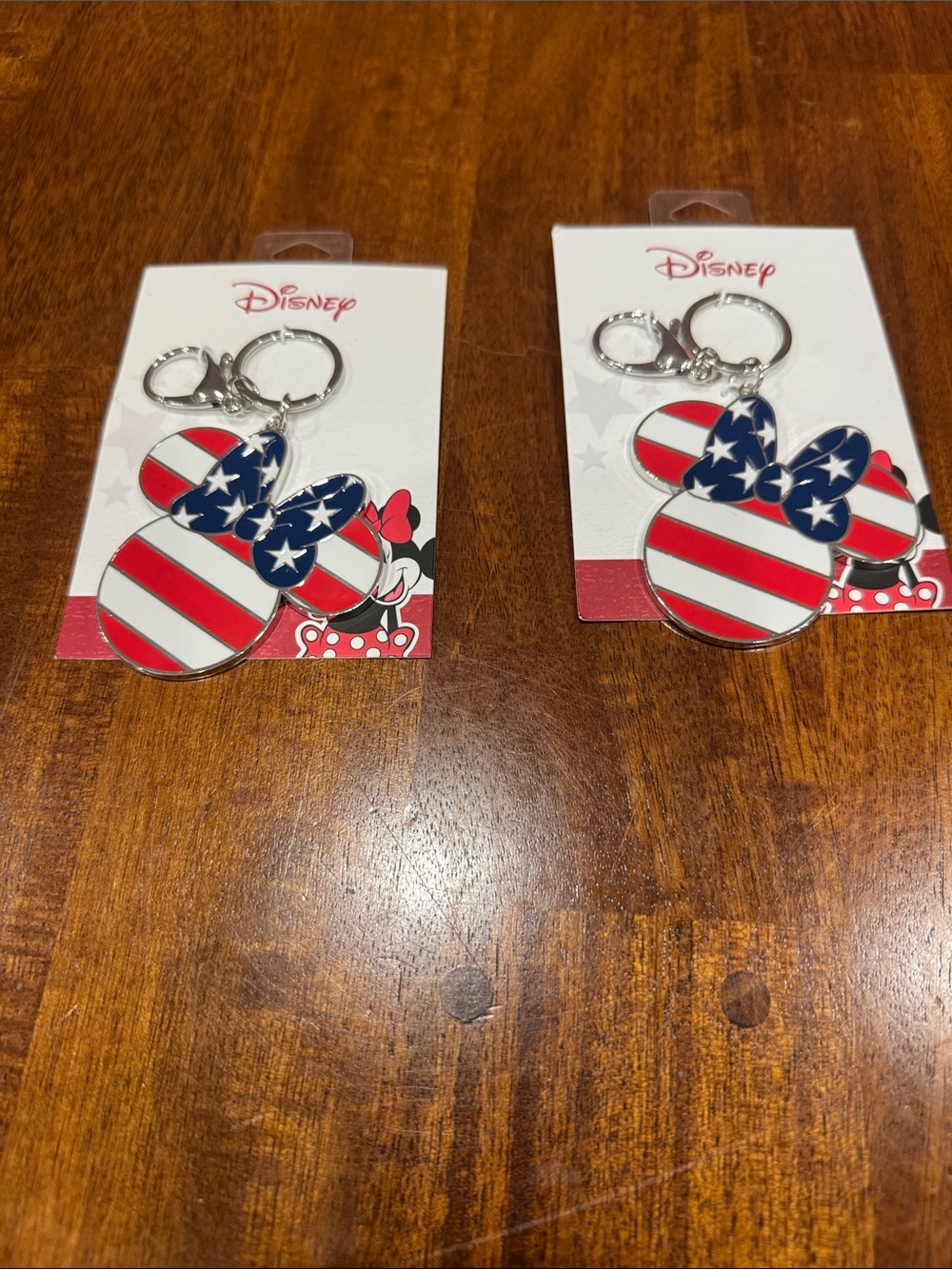 NWT Minnie Mouse Disney American Flag Keychains. Set of 2